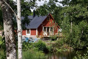 Fischerhütte. Boot, Bad, Småland, Sweden