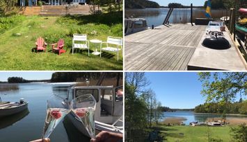 Eget hus vid vattnet i skyddad vik med brygga