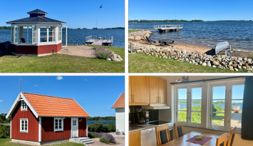 Stuga med havsutsikt på strandtomt vid Kalmarsund
