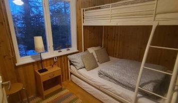 Idylliskt stuga vid sjön: lugn, natur och spis