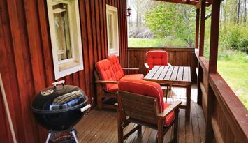 Mysig stuga med uteplats vid Tolgsjön