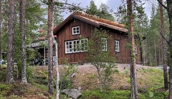 Idyllisk fjällstuga på egen udde vid sjö I Båt