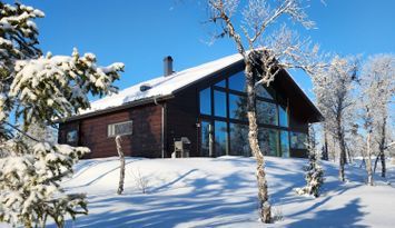Stort vinterhus med utsikt mot Grövelsjöfjällen