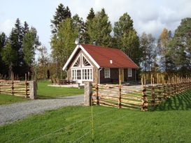 Timber house in the forest glade