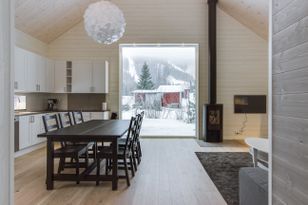 Newly built mountain houses near ski lift