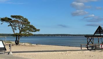 Modern stuga nära havet på lugnt läge.